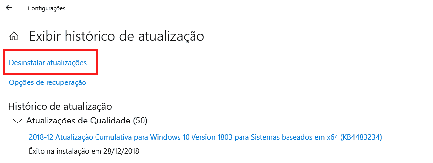 desinstalar atualizações no windows