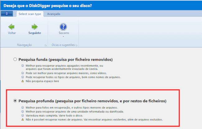pesquisa profunda diskdigger