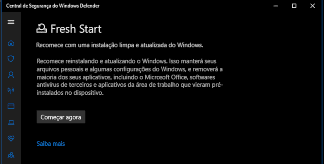 fresh start reinstalar windows 10