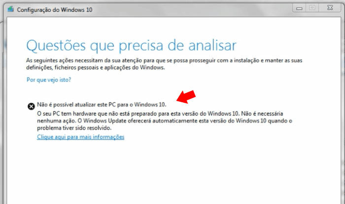 [Resolvido] não é possível atualizar este PC para o Windows 10