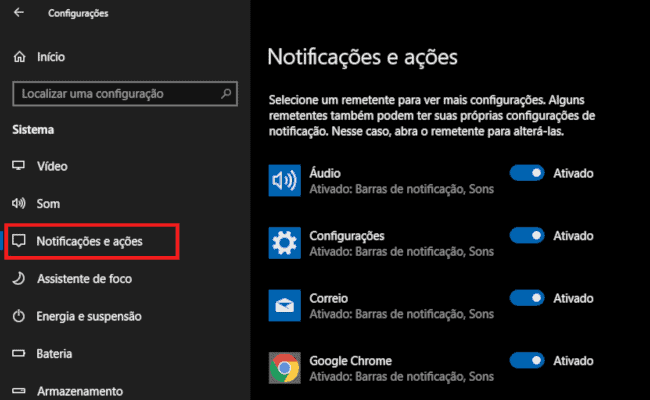 notificações do windows