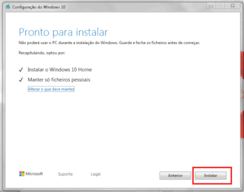 pronto para instalar o windows 10