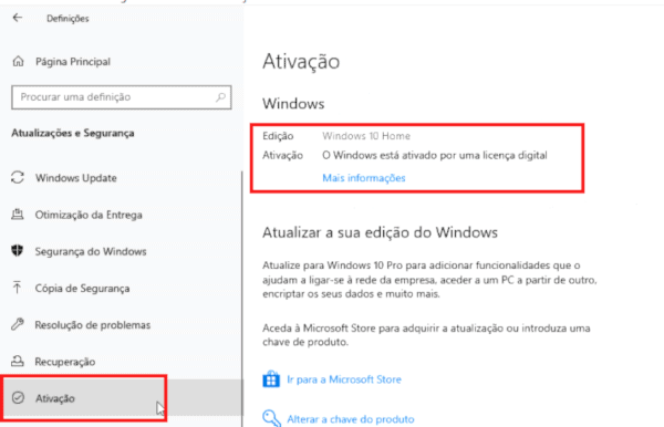 licença digital windows 10