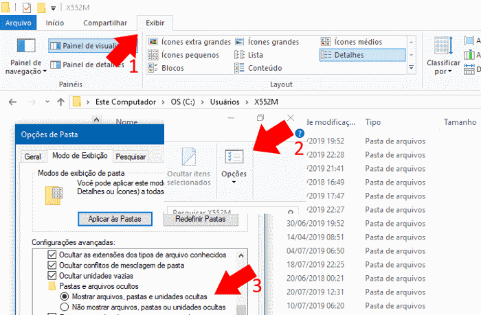 mostrar arquivos ocultos no windows