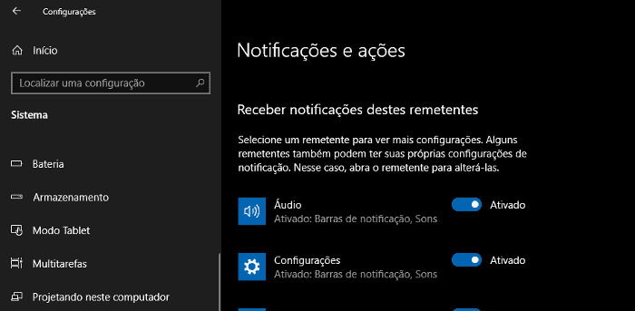 notificações de audio