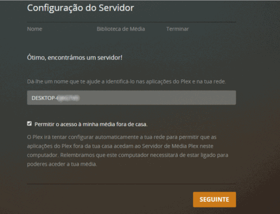 configuração inicial plex