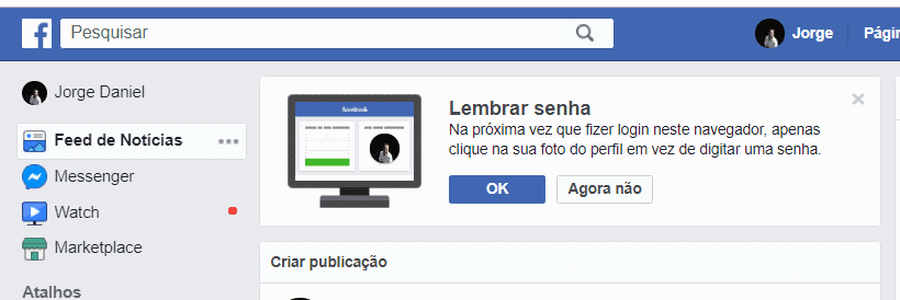 lembrar senha do Facebook