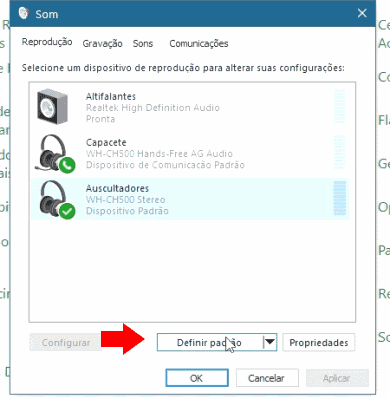 definir padrão de som no windows 10