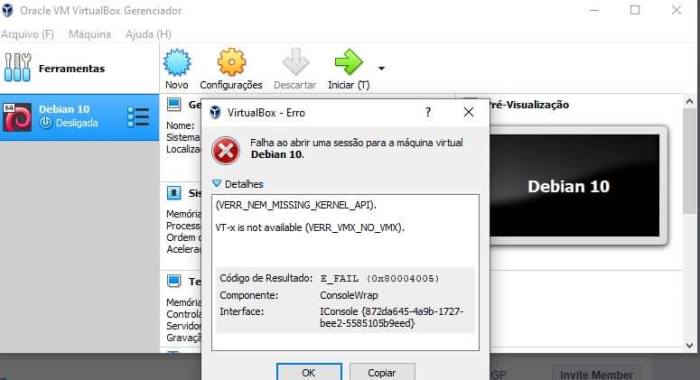 Como resolver o erro verr_nem_missing_kernel_api do VirtualBox