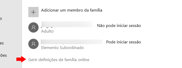 gerir definicoes de familia online