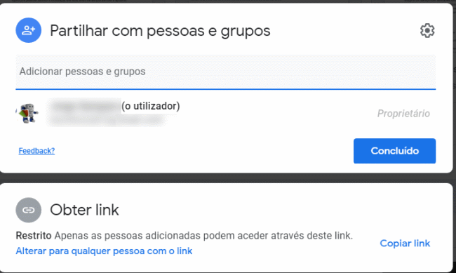 partilhar arquivos do google drive