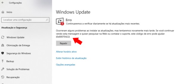 Como resolver o erro 0x80070422 do Windows Update