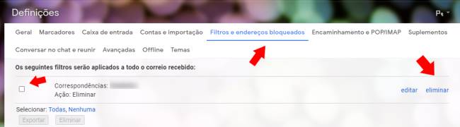 eliminar filtro no gmail