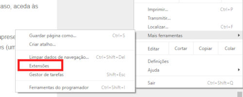 remover extensões do chrome