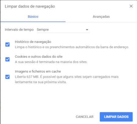 limpar cache do google chrome