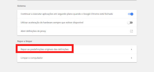 repor chrome de fábrica resetar