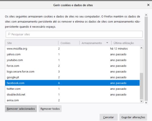 excluir cache de site específico no firefox