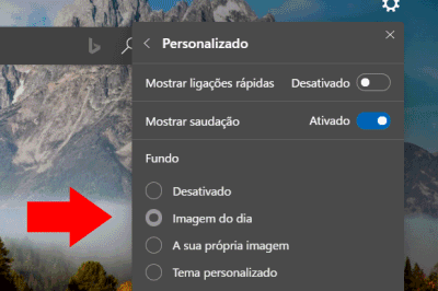 alterar imagem de fundo do separador nova guia do edge