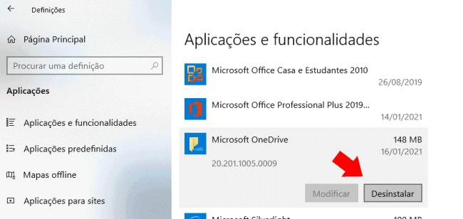 desinstalar o onedrive