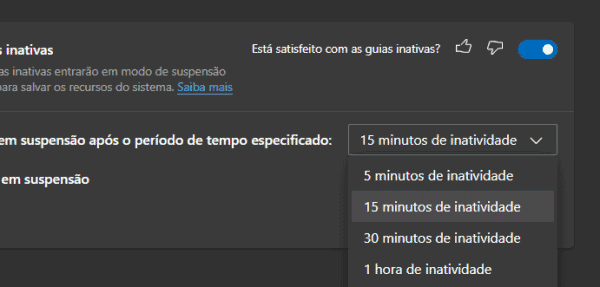 tempo necessário para ativar as guias inativas