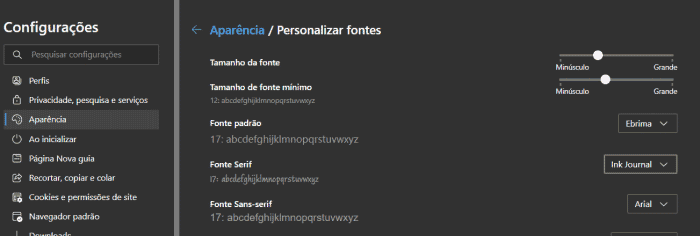 Como alterar a fonte no Microsoft Edge