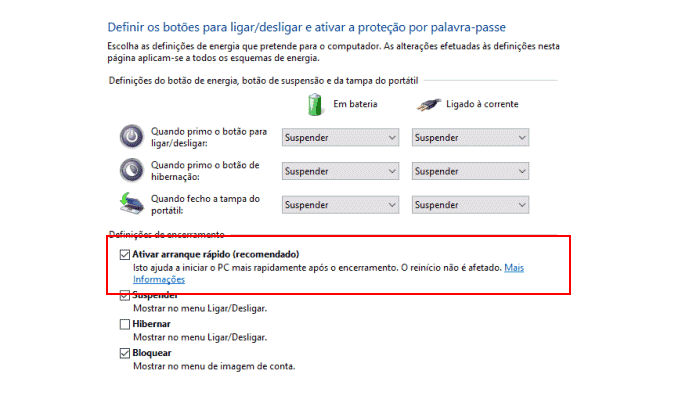 arranque rápido do windows