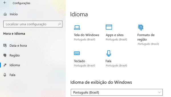 idioma do windows