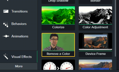remover uma cor no camtasia