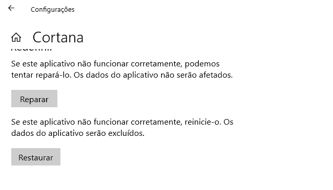 reinstalar a Cortana não está disponível na sua região