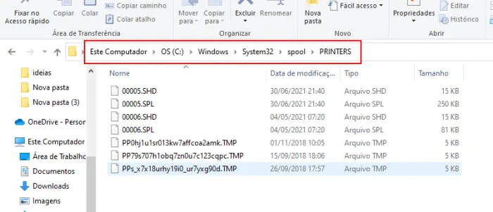 excluir arquivos da impressora