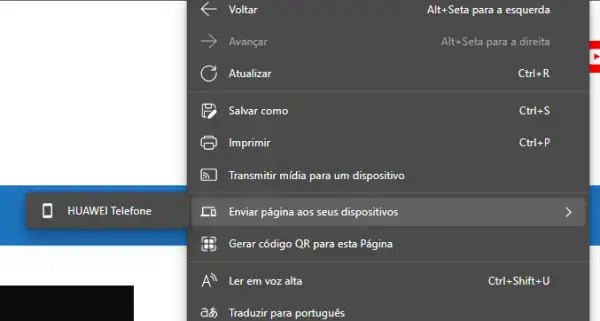 enviar um link do celular para o PC no microsoft edge