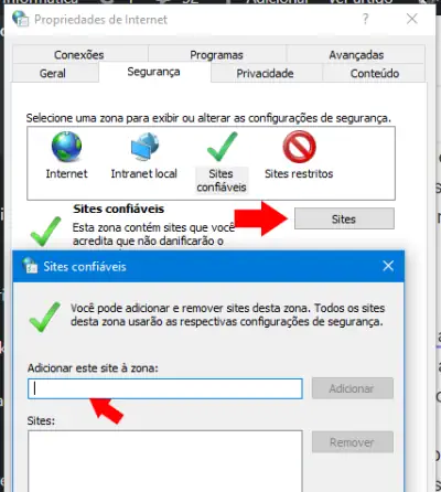 adicionar um site confiável