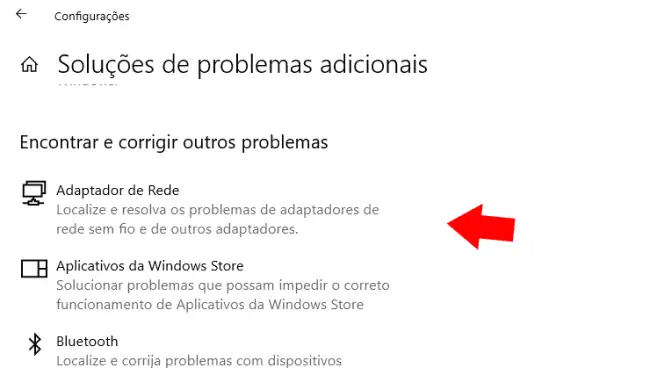 resolução de problemas do windows adaptador de rede