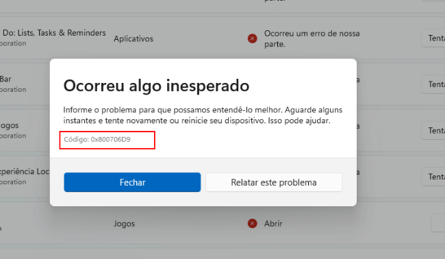 [Resolvido] Erro 0x800706d9 do Windows Store