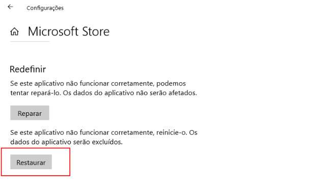 restaurar microsoft store