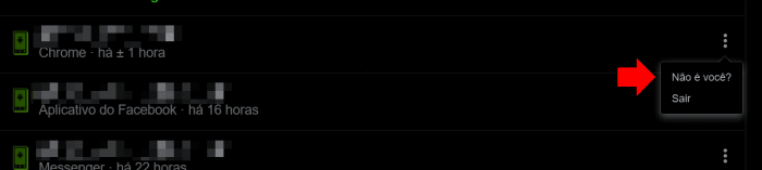 sair de um dispositivo conectado no facebook