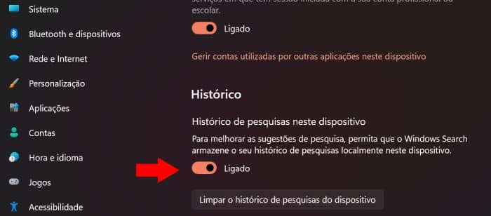 Como impedir o Windows de salvar as pesquisas